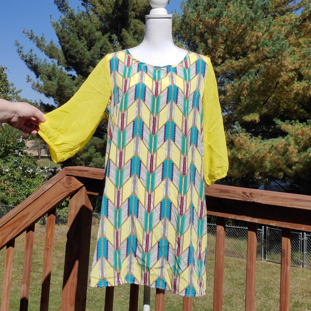 🌟 3 for $15 Deal! 🌟Yellow sheer sleeve dress teal orange purple - Picture 4 of 5